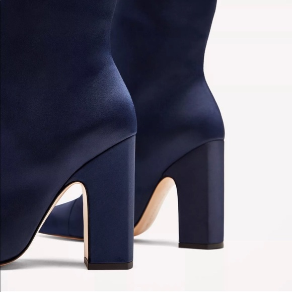 NWT ZARA NAVY BLUE SATEEN HIGH HEEL BOOTS - Picture 5 of 8